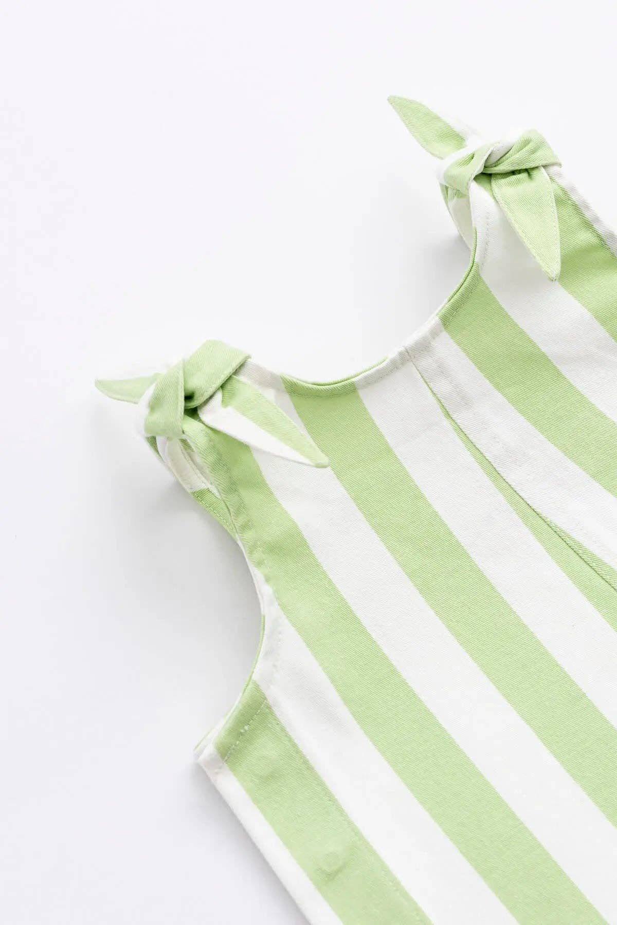 Ruffle Tie Romper- Green Cabana Stripe