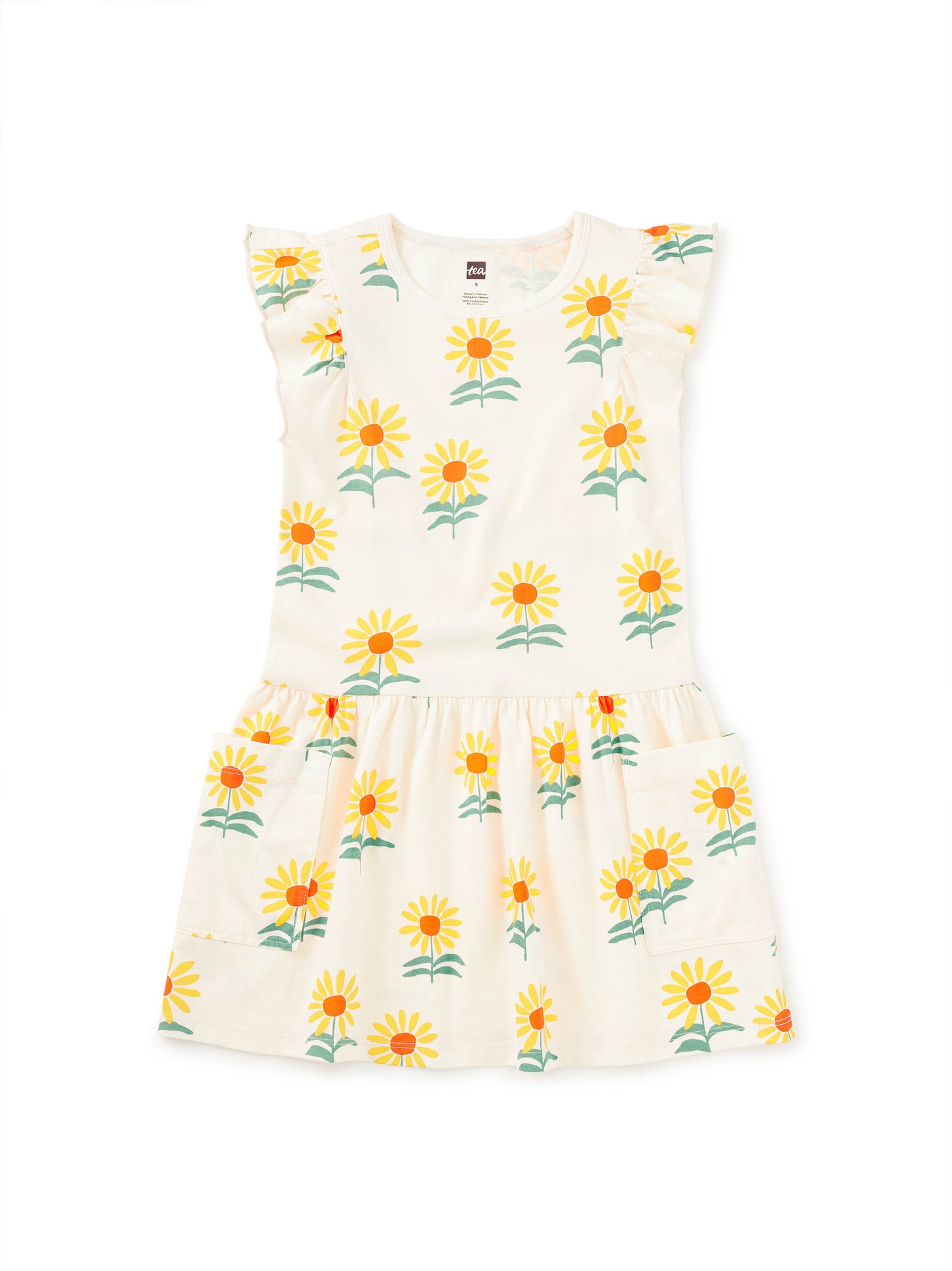 Flutter Sleeve Pocket Dress - Sunflowers