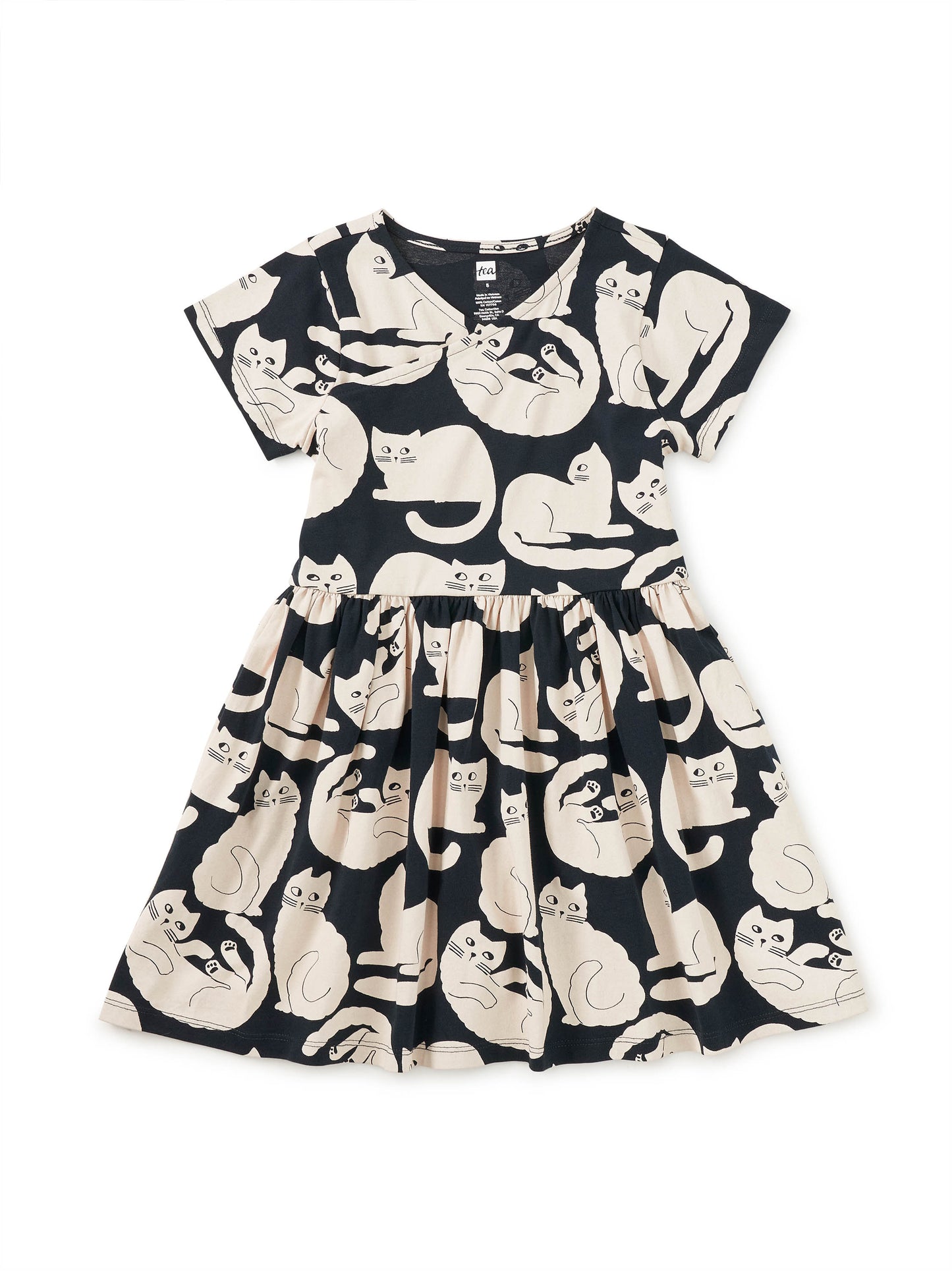 Short Sleeve Wrap Neck Dress - Curious Cats