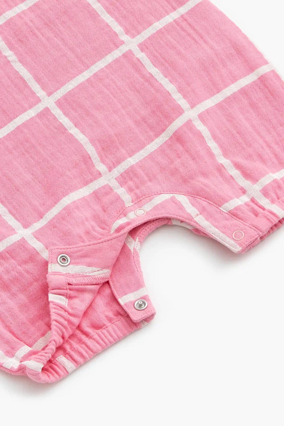 Gauze Bubble Romper- Pink Windowpane