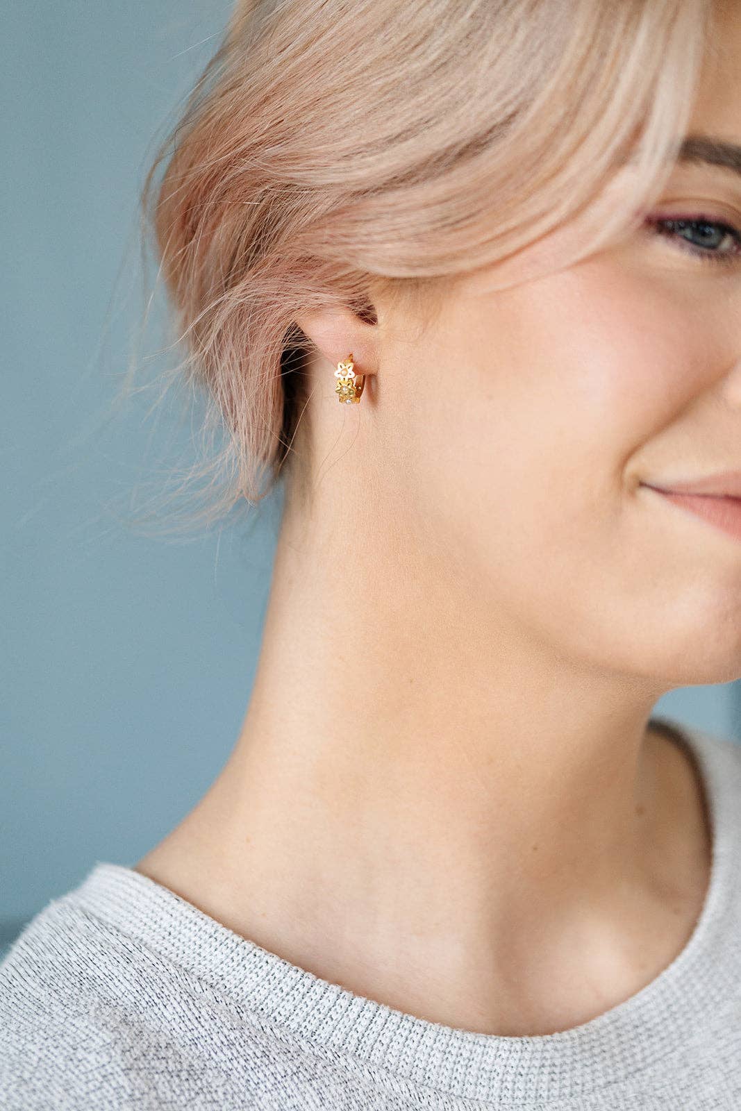 Daisy Hoop Earrings - Hypoallergenic, Flat Back, Girl Gift