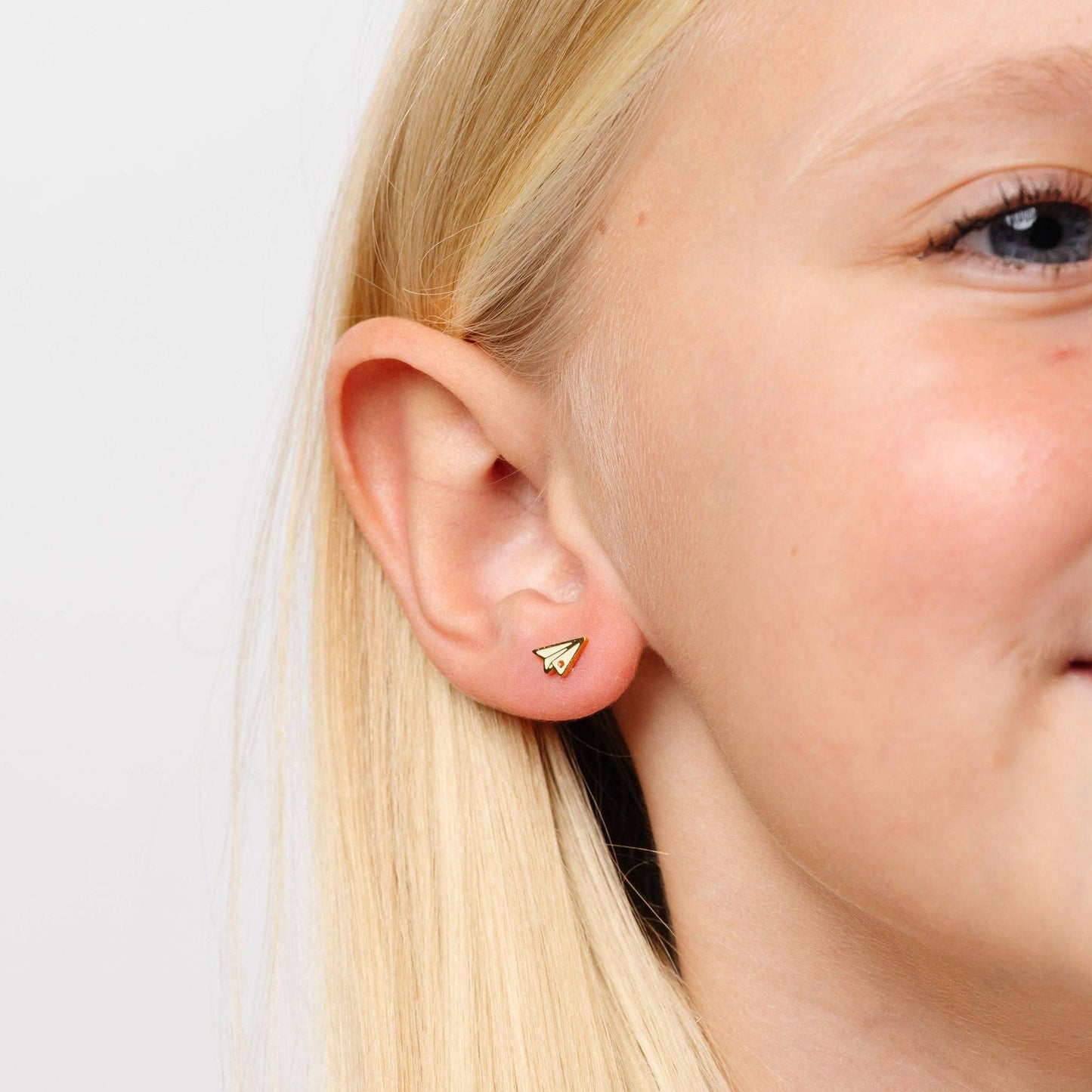 Paper Airplane Stud Earrings - Hypoallergenic, Flat Back,