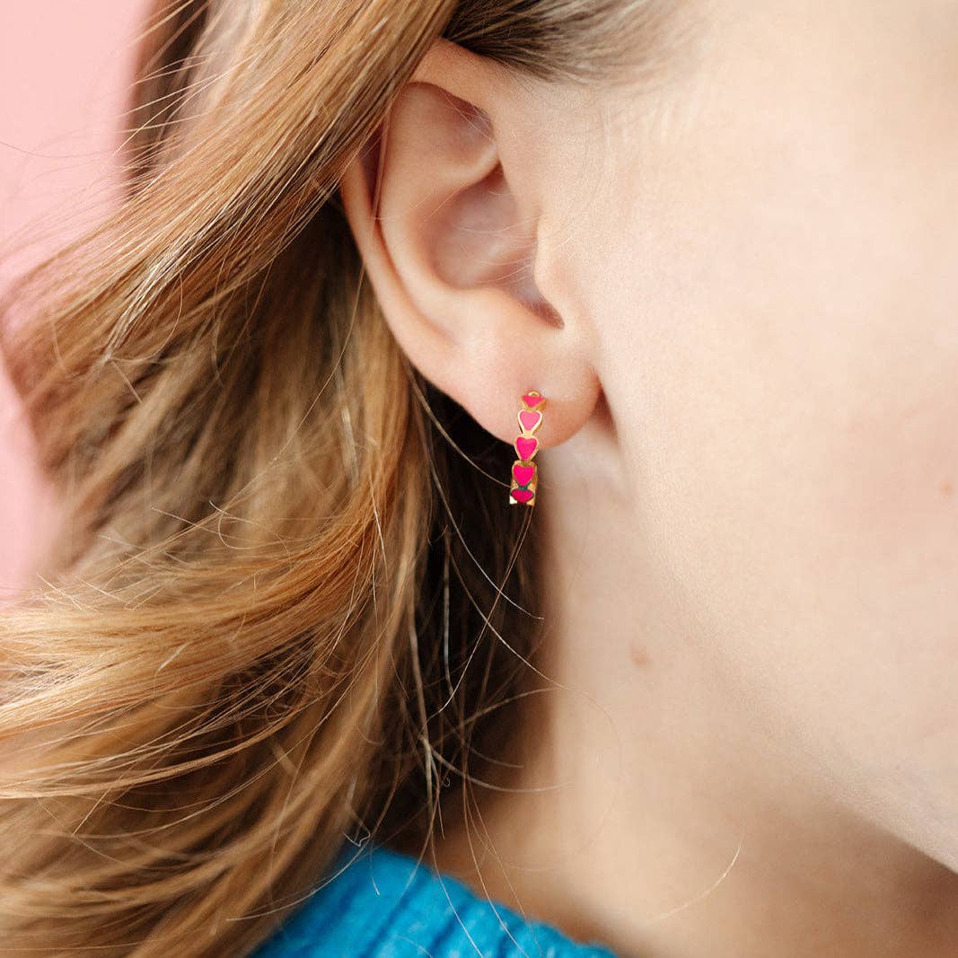 Neon Heart Huggie Stud Earrings - Hypoallergenic, Flat Back