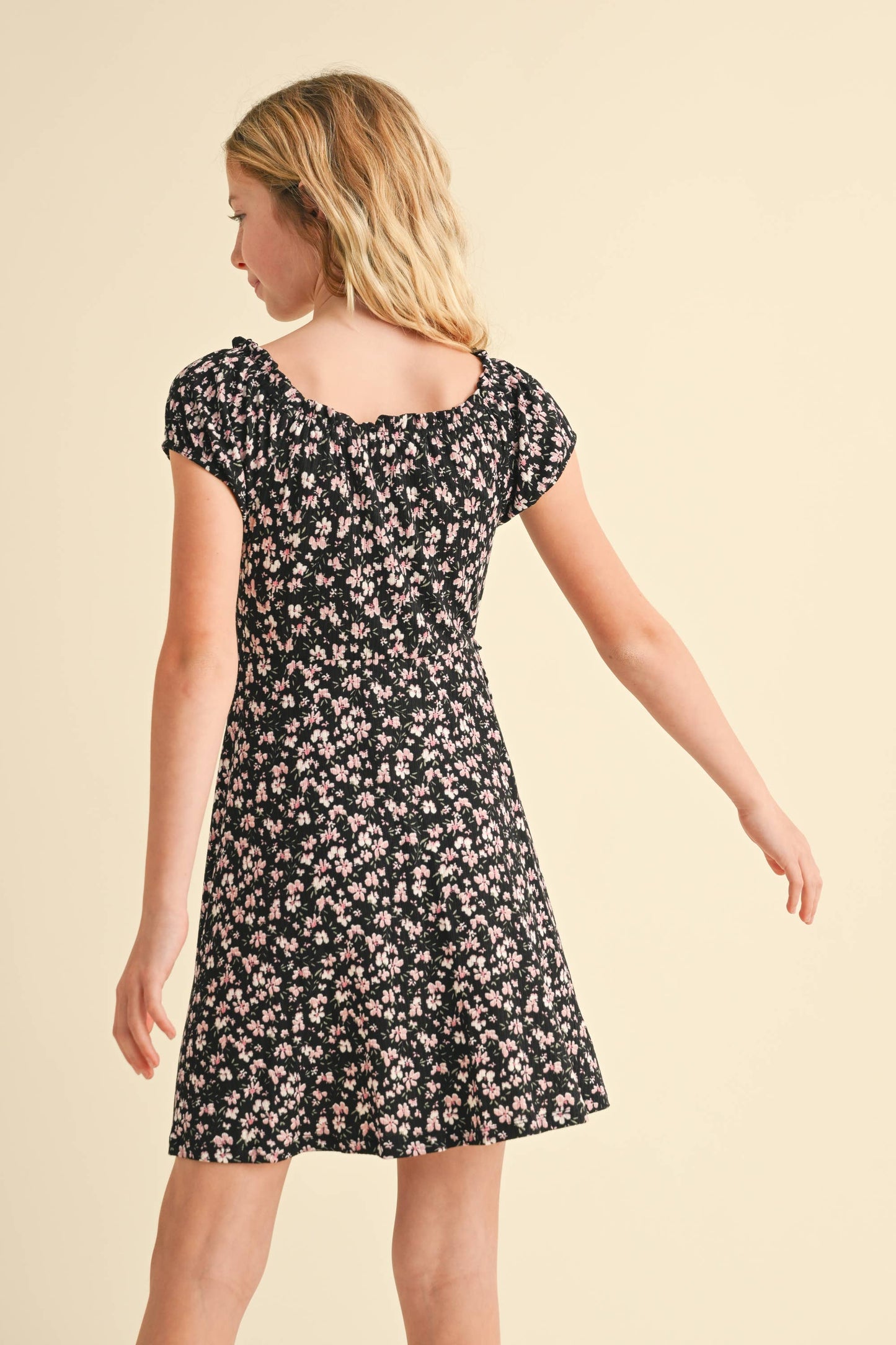 TWEEN KIDS GIRLS PUFF SLEEVE CINCH FRONT DRESS (7-12)
