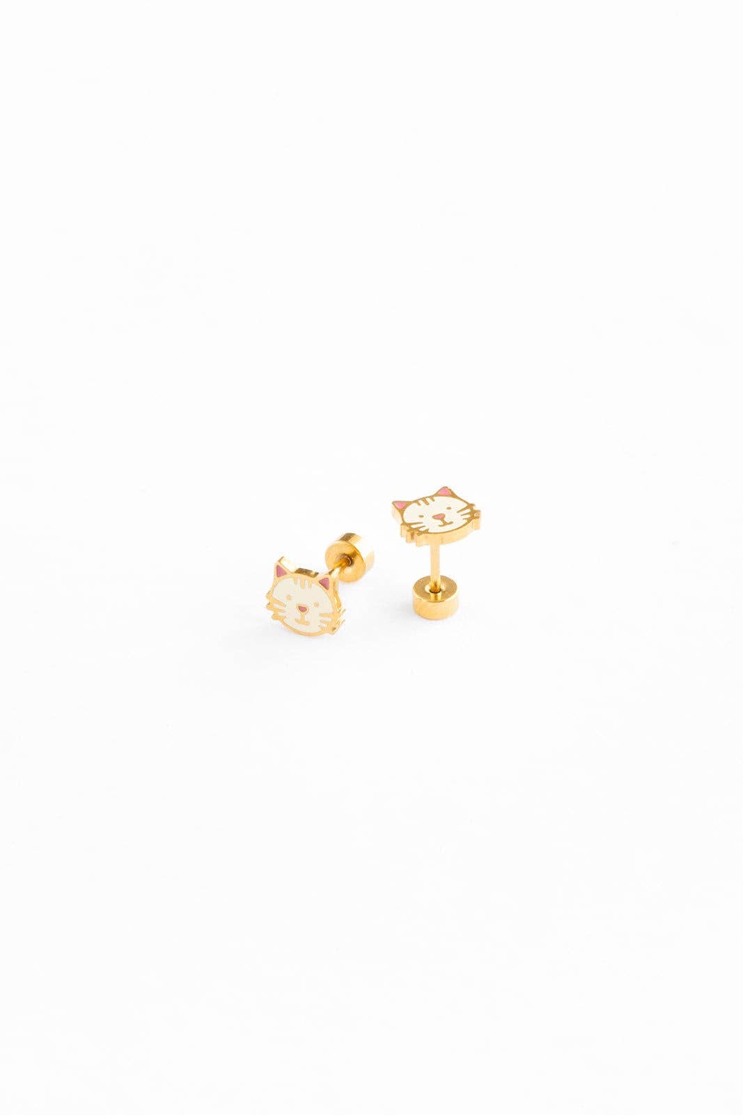 Cat Stud Earrings - Hypoallergenic, Flat Back, Girl Gift