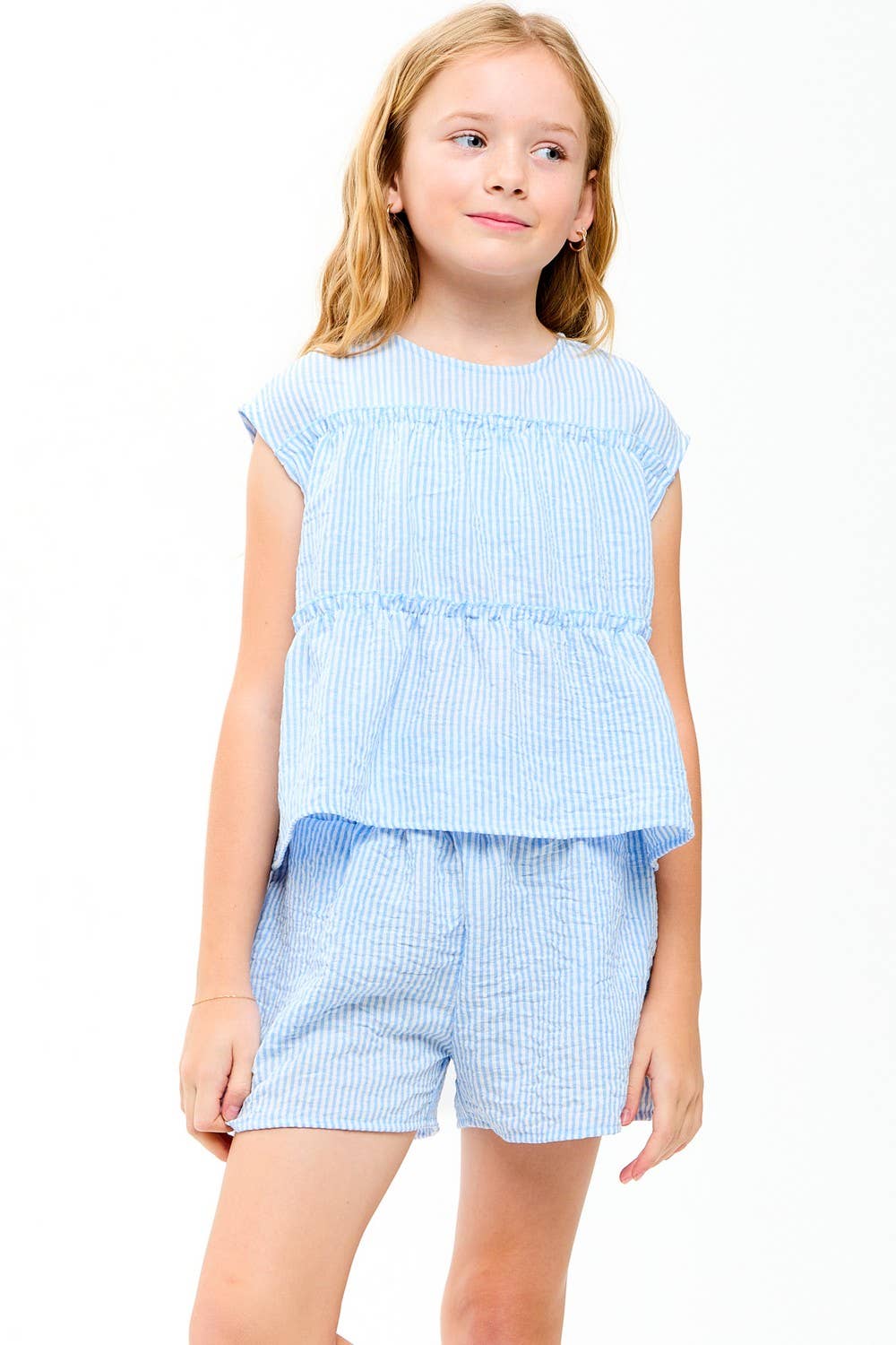 Double Waist Band Striped Gauze Shorts