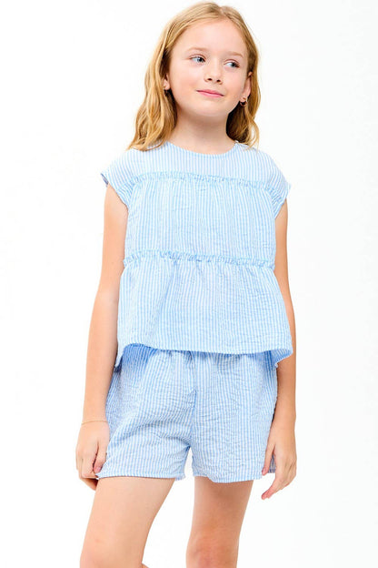 Double Waist Band Striped Gauze Shorts