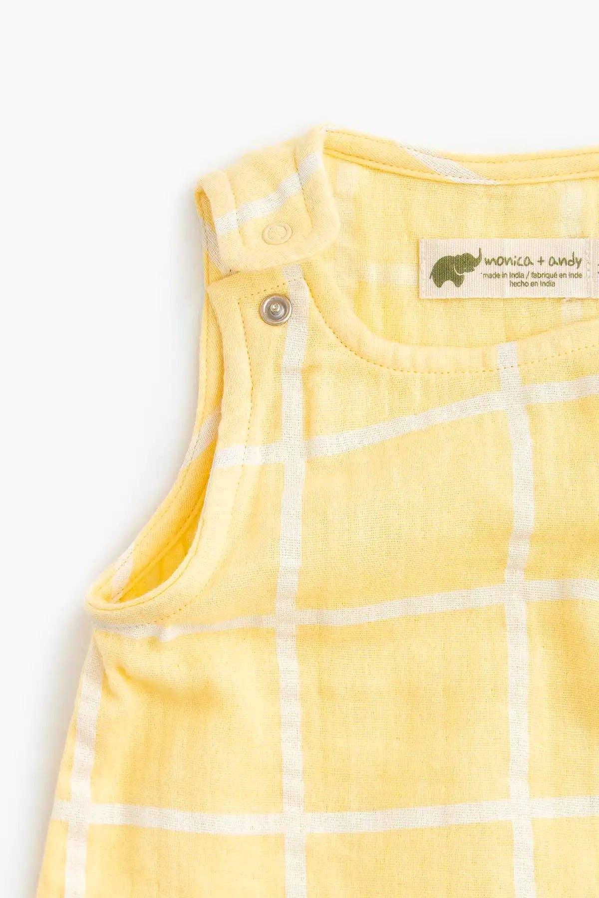 Gauze Bubble Romper- Yellow Windowpane