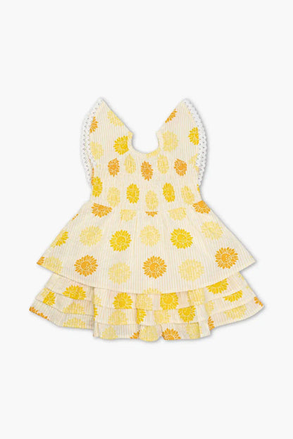 Smocked Ruffle Dress- Sunflower Burst
