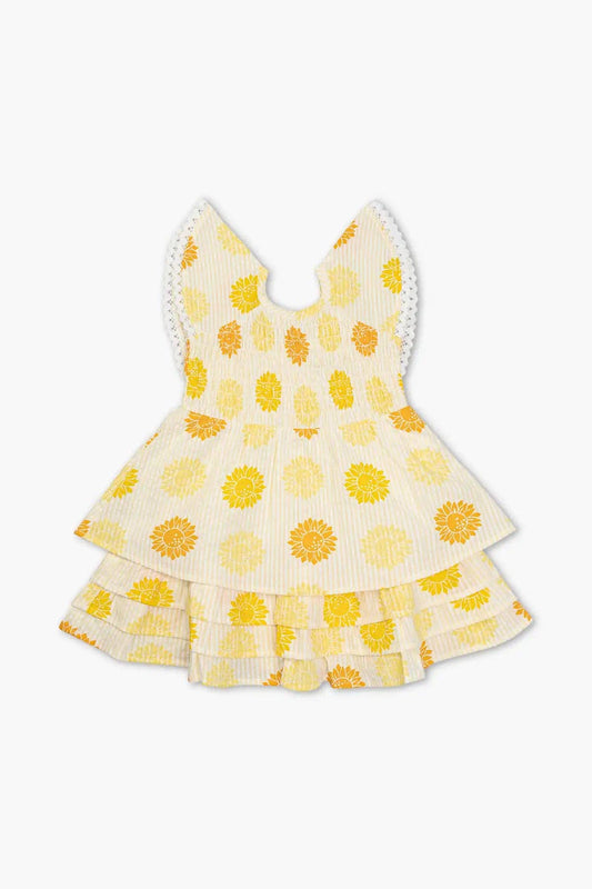 Smocked Ruffle Dress- Sunflower Burst