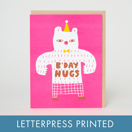 Birthday Bear Hugs Letterpress Greeting Card by Suzy Ultman