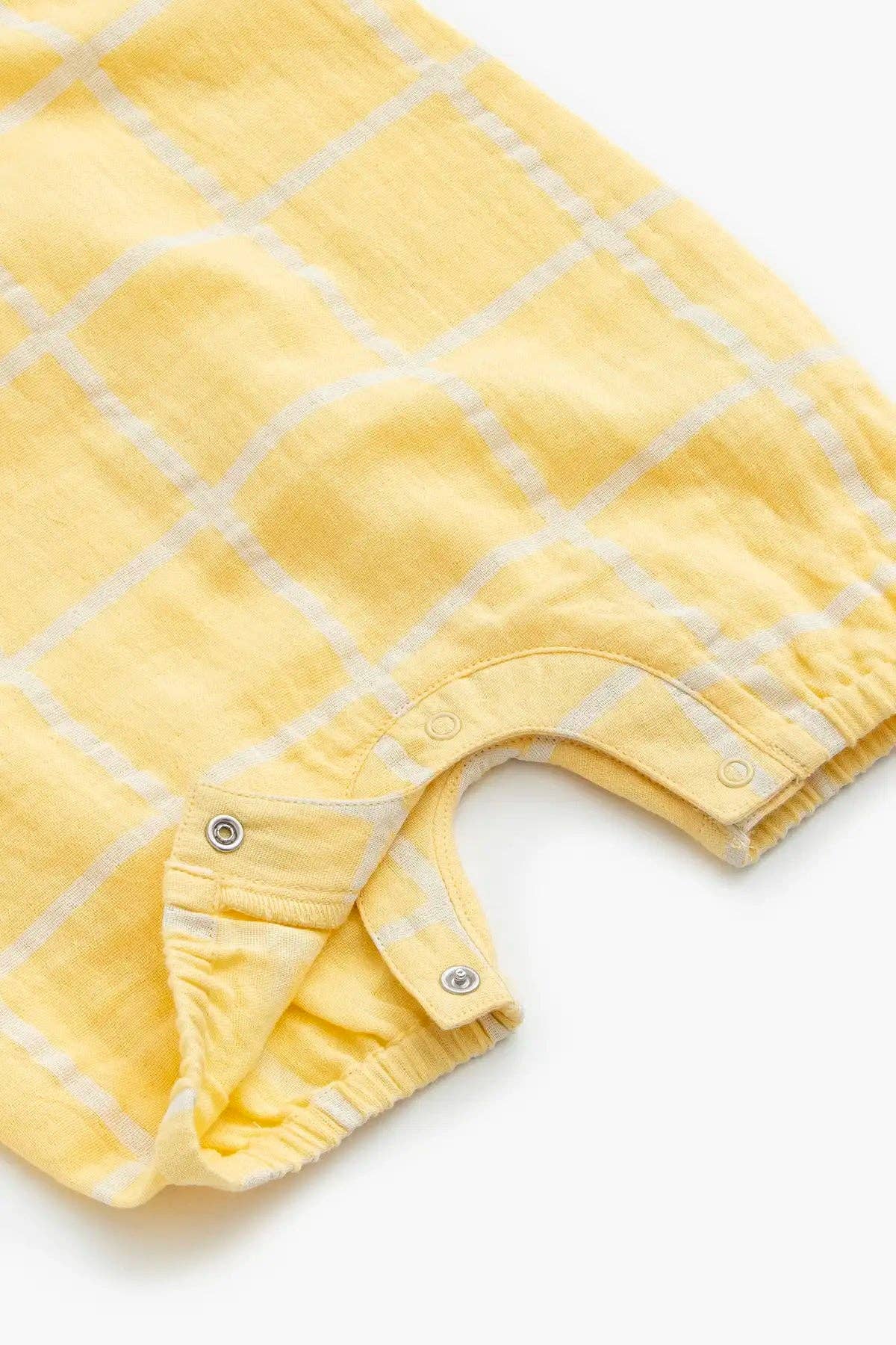 Gauze Bubble Romper- Yellow Windowpane