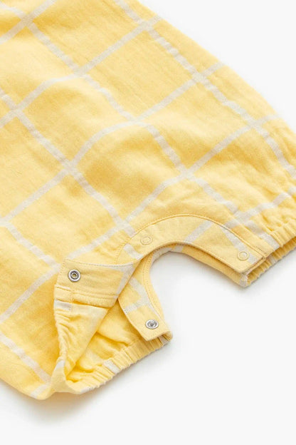 Gauze Bubble Romper- Yellow Windowpane