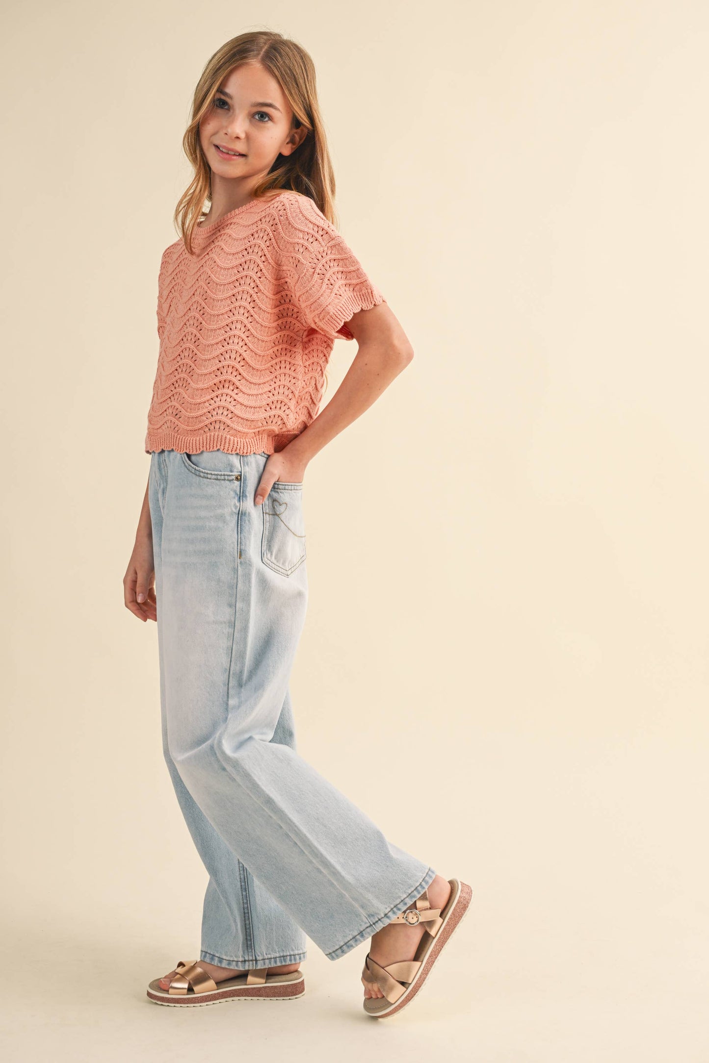 TWEEN KIDS GIRLS WIDE LEG DENIM PANTS (7-14)