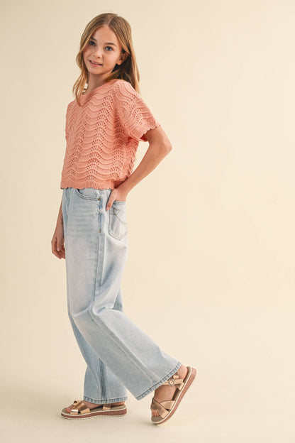 TWEEN KIDS GIRLS WIDE LEG DENIM PANTS (7-14)