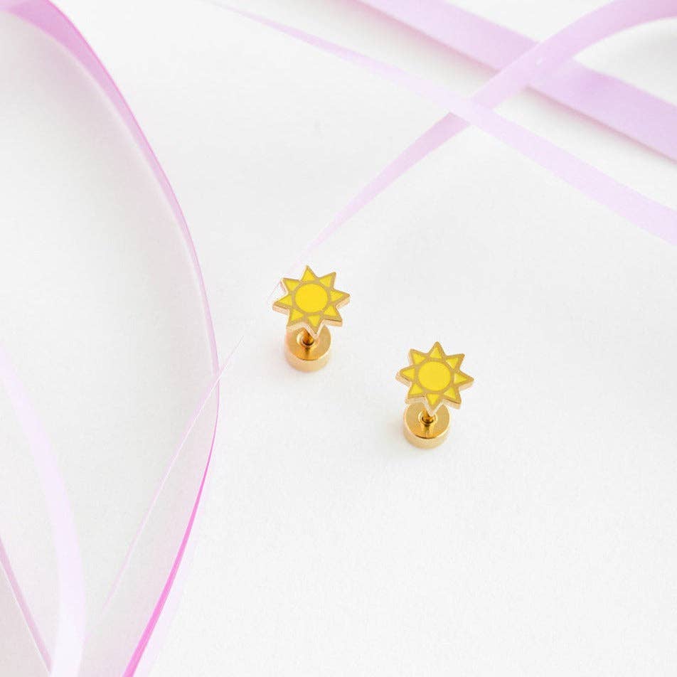 Sunshine Stud Earring - Hypoallergenic, Flat Back, Girl Gift