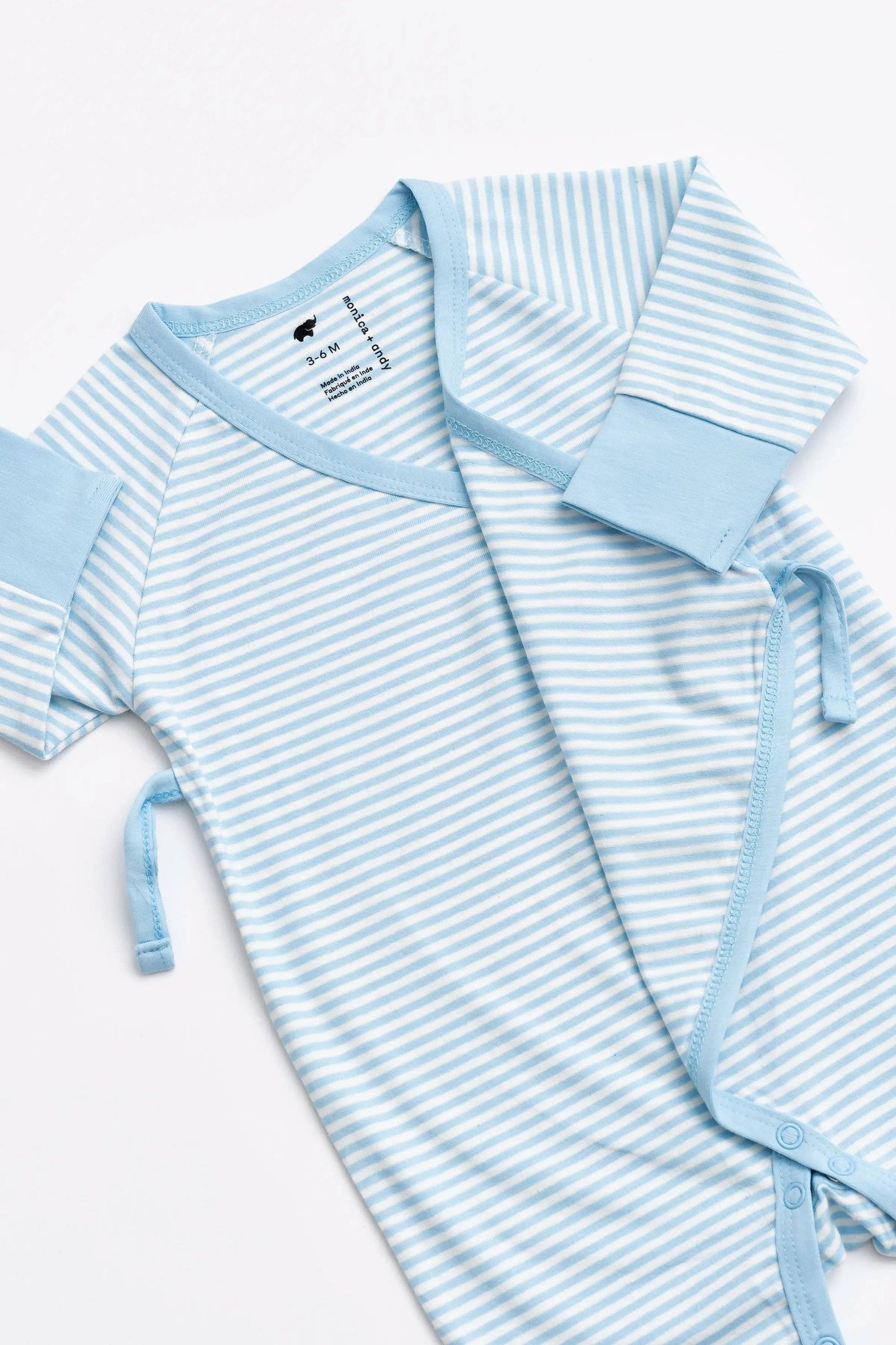 Kimono Tie One-Piece- Light Blue French Stripe