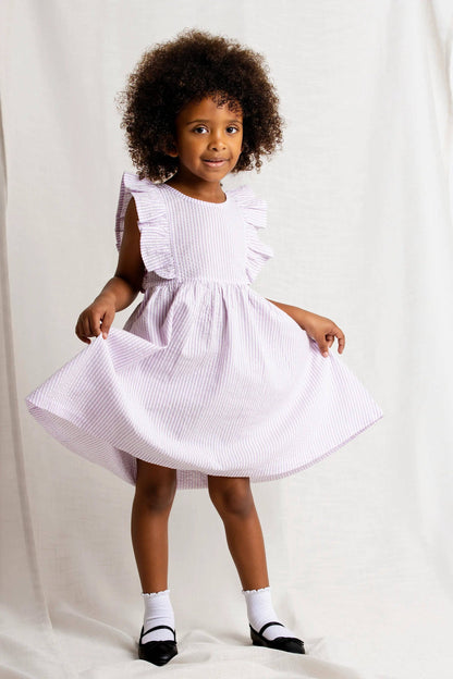 Easter Girls Garden Party Dress- Pastel Lilac Seersucker
