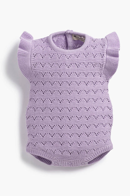Baby Easter Pointelle Knit Bubble Bodysuit- Pastel Lilac
