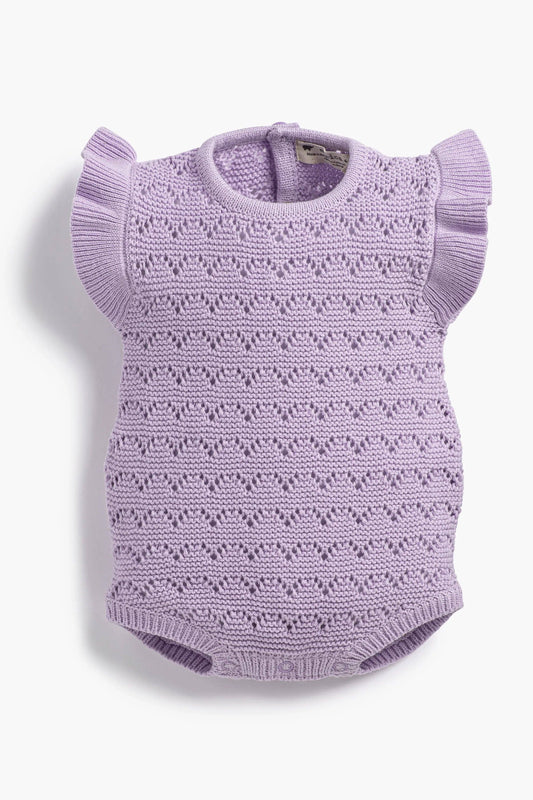 Baby Easter Pointelle Knit Bubble Bodysuit- Pastel Lilac