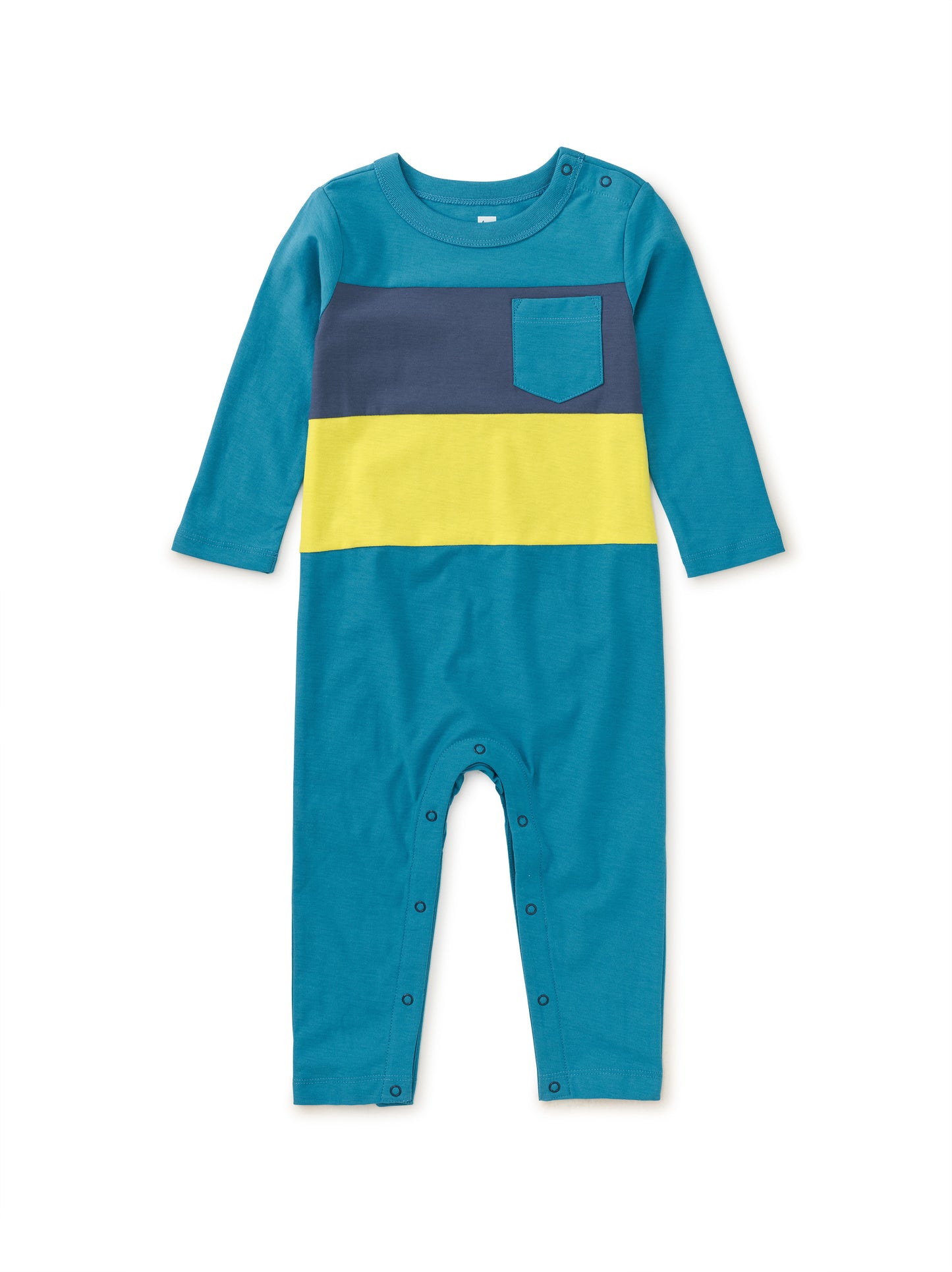 Nordic Blue Striped Pocket Baby Romper