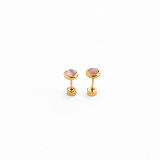 Rose Quartz Stud Earrings - Hypoallergenic, Flat Back, Girl