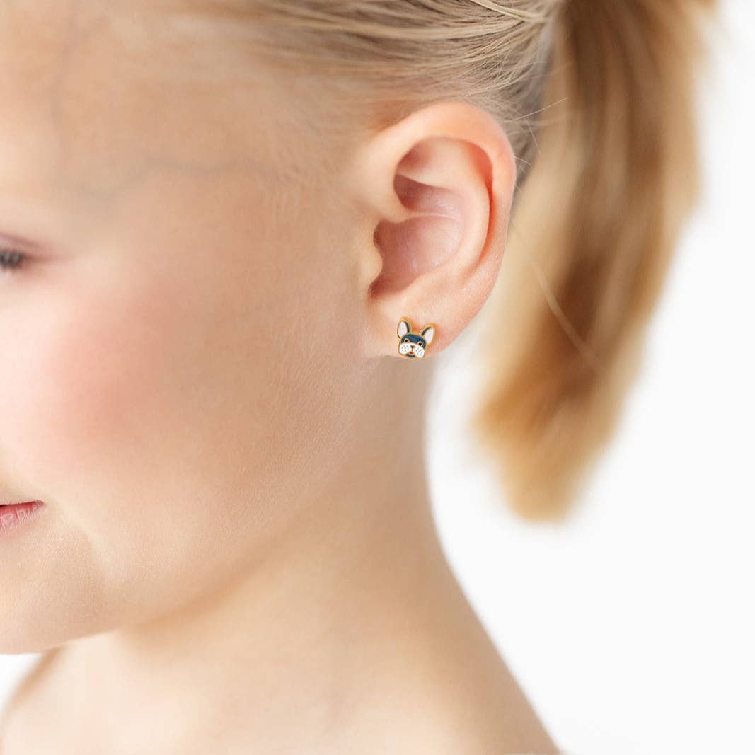 Frenchie Stud Earring - Hypoallergenic, Flat Back, Girl Gift