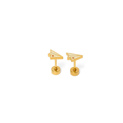 Paper Airplane Stud Earrings - Hypoallergenic, Flat Back,
