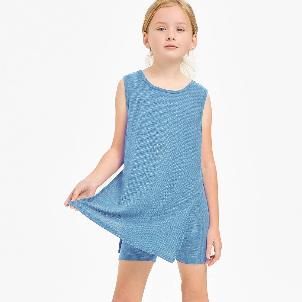 Waffle Knit Sleeveless Top and Biker Shorts Set