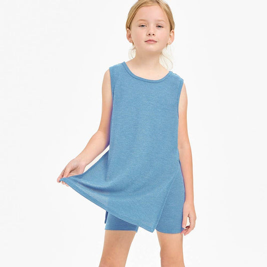 Waffle Knit Sleeveless Top and Biker Shorts Set