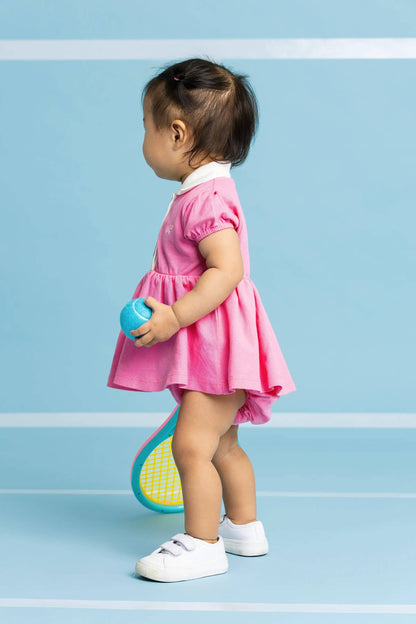 Baby Polo Dress Bodysuit- Hot Pink