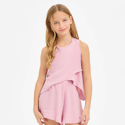 Wrap Design High-Low Sleeveless Blouse
