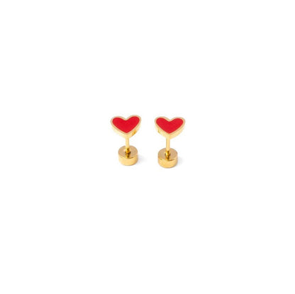Enamel Heart Stud Earring - Hypoallergenic, Flat Back, Girl