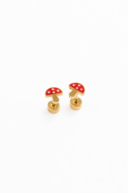 Mushroom Stud Earrings - Hypoallergenic, Flat Back, Girl