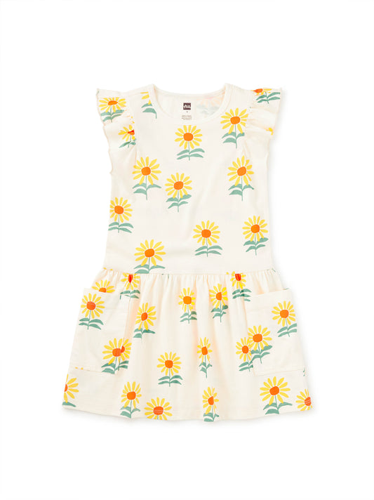 Flutter Sleeve Pocket Dress - Sunflowers