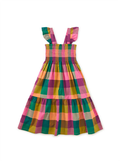 Barcelona Plaid Smocked Flutter Dress