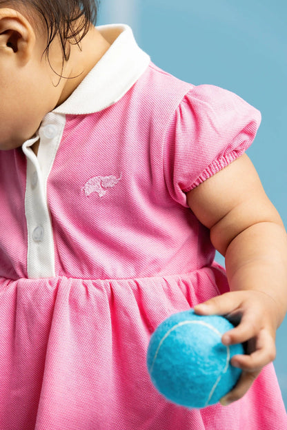 Baby Polo Dress Bodysuit- Hot Pink