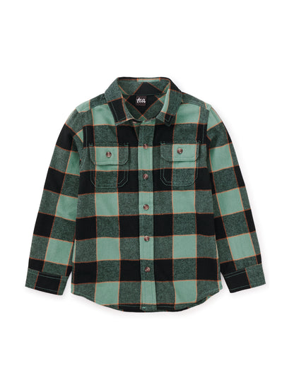 Forest Plaid Flannel Button Up Shirt
