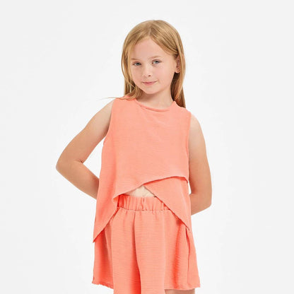 Wrap Design High-Low Sleeveless Blouse