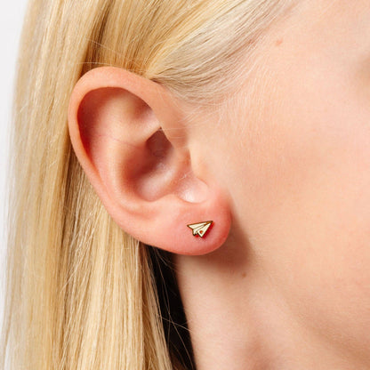 Paper Airplane Stud Earrings - Hypoallergenic, Flat Back,