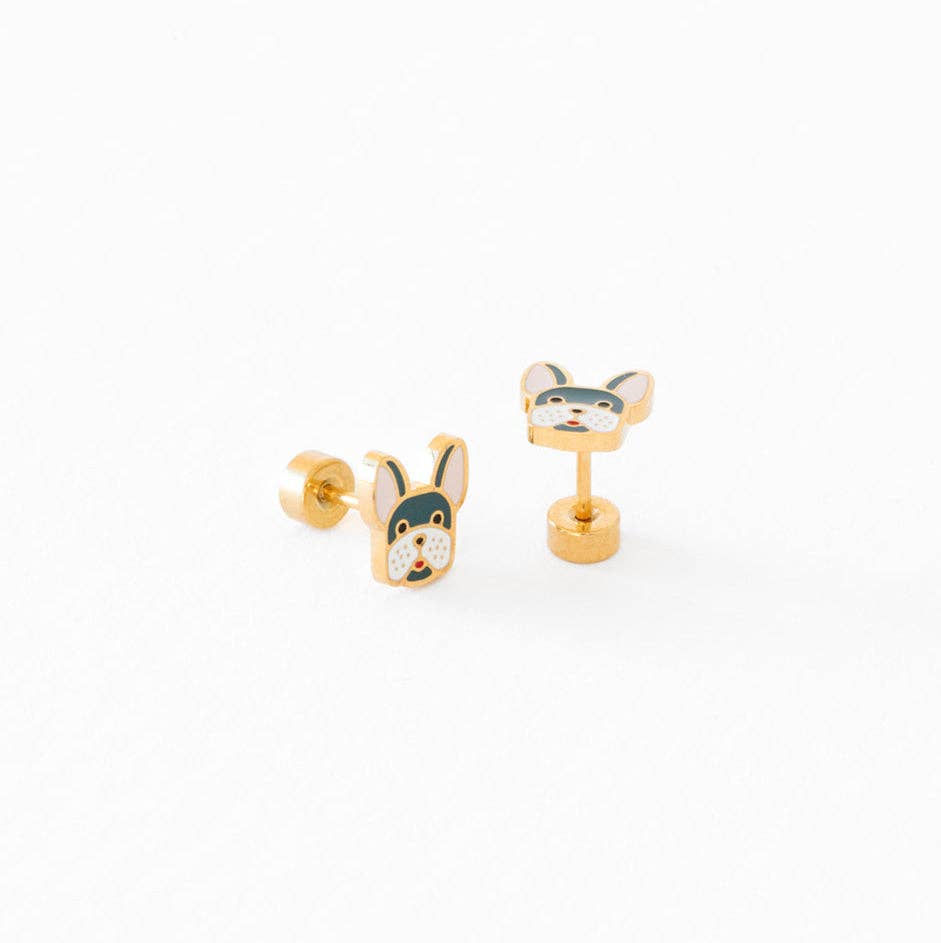 Frenchie Stud Earring - Hypoallergenic, Flat Back, Girl Gift