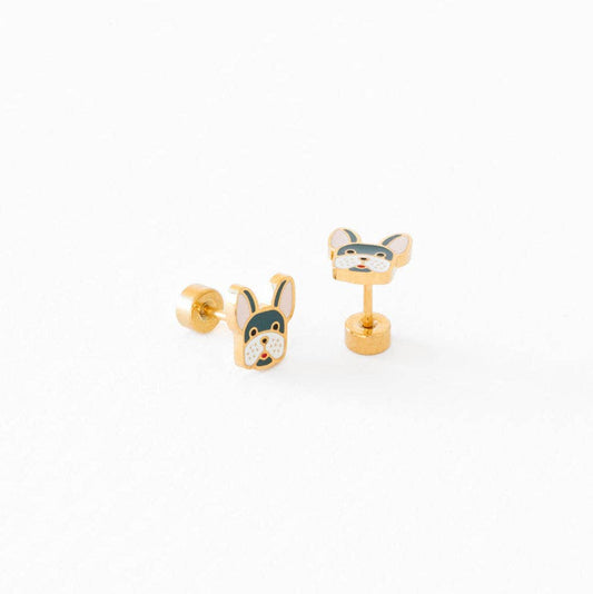 Frenchie Stud Earring - Hypoallergenic, Flat Back, Girl Gift
