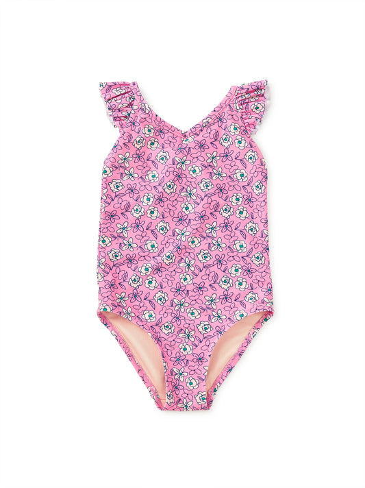 Ruffle One-Piece Swimsuit - Carnation Toss