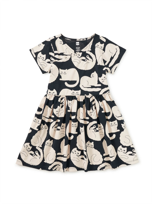 Short Sleeve Wrap Neck Dress - Curious Cats