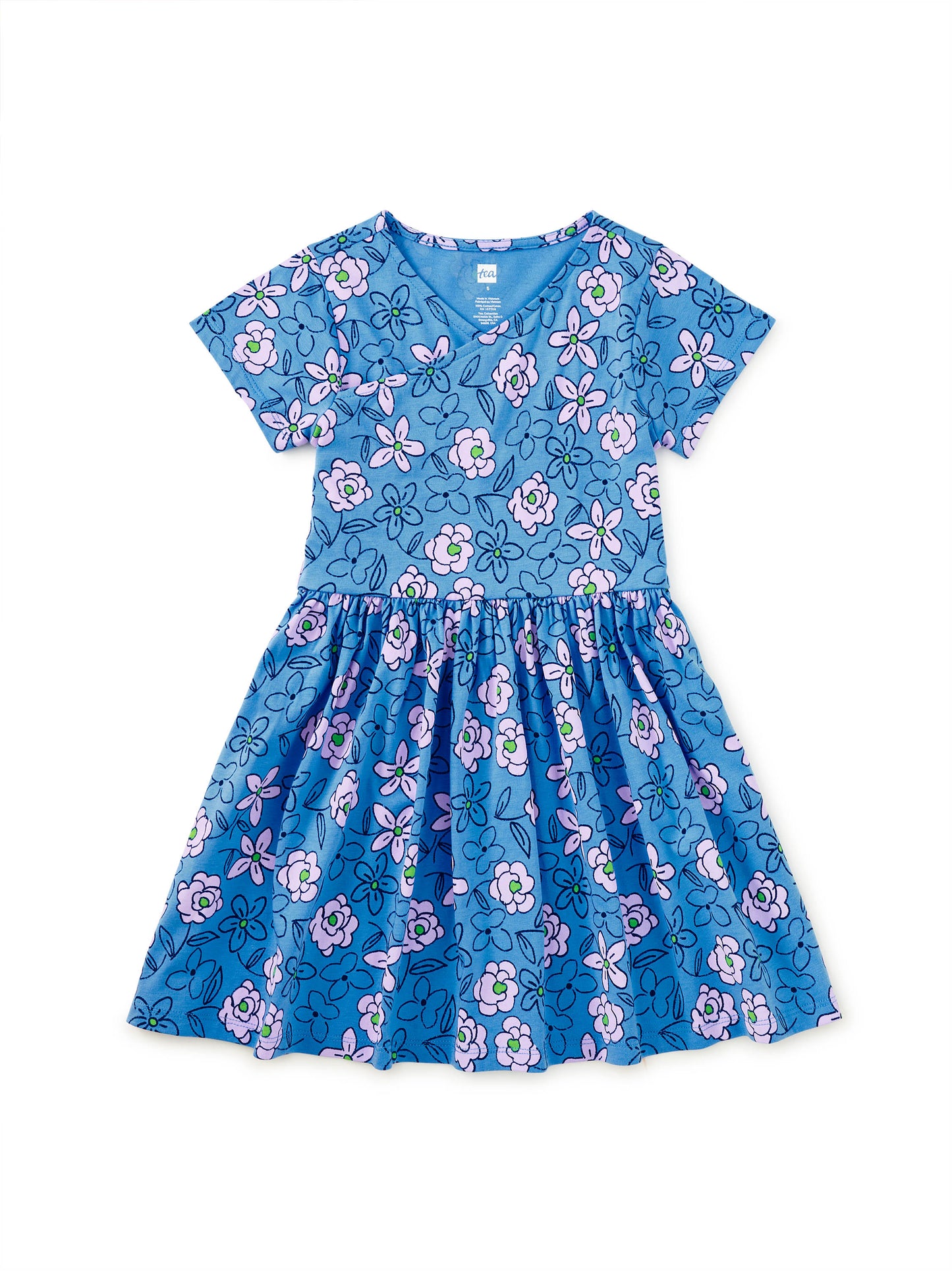 Short Sleeve Wrap Neck Dress - Carnation Toss
