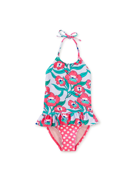 Peplum One-Piece Swimsuit - Nouveau Poppy