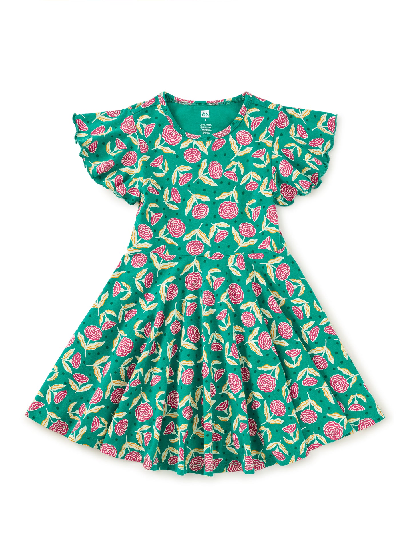 Flutter Sleeve Twirl Dress - Carnation Toss