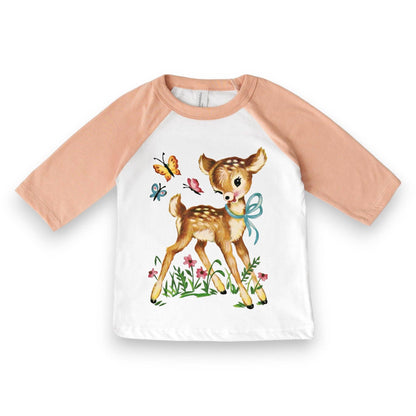 Kids Raglan Tee – Little Doe Deer Graphic