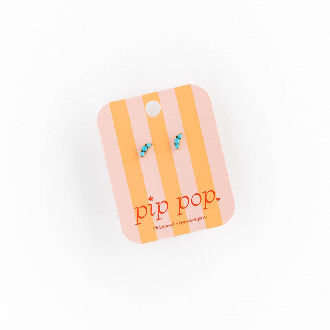Turquoise Bar Stud Earring - Hypoallergenic, Flat Back, Girl