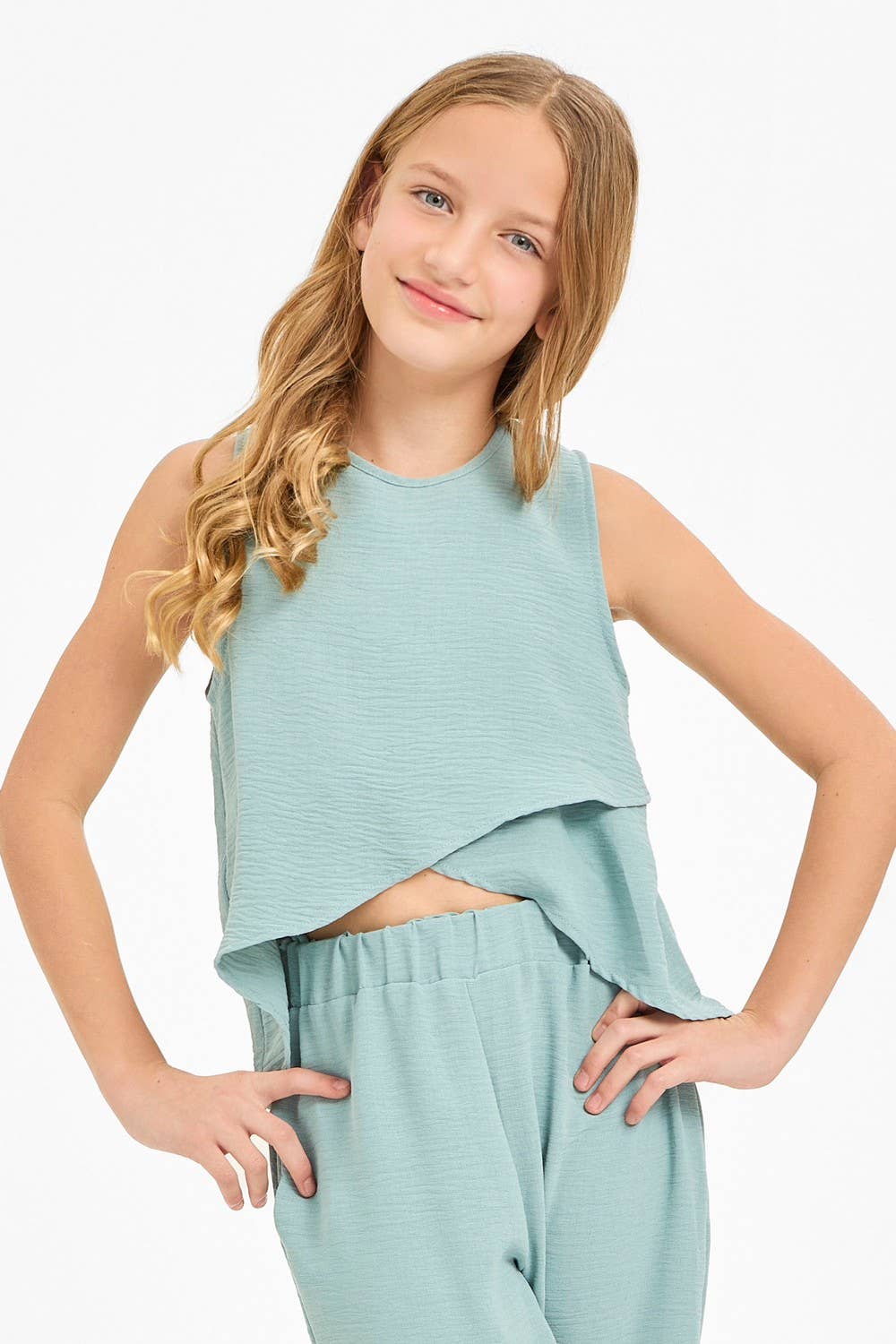 Wrap Design High-Low Sleeveless Blouse